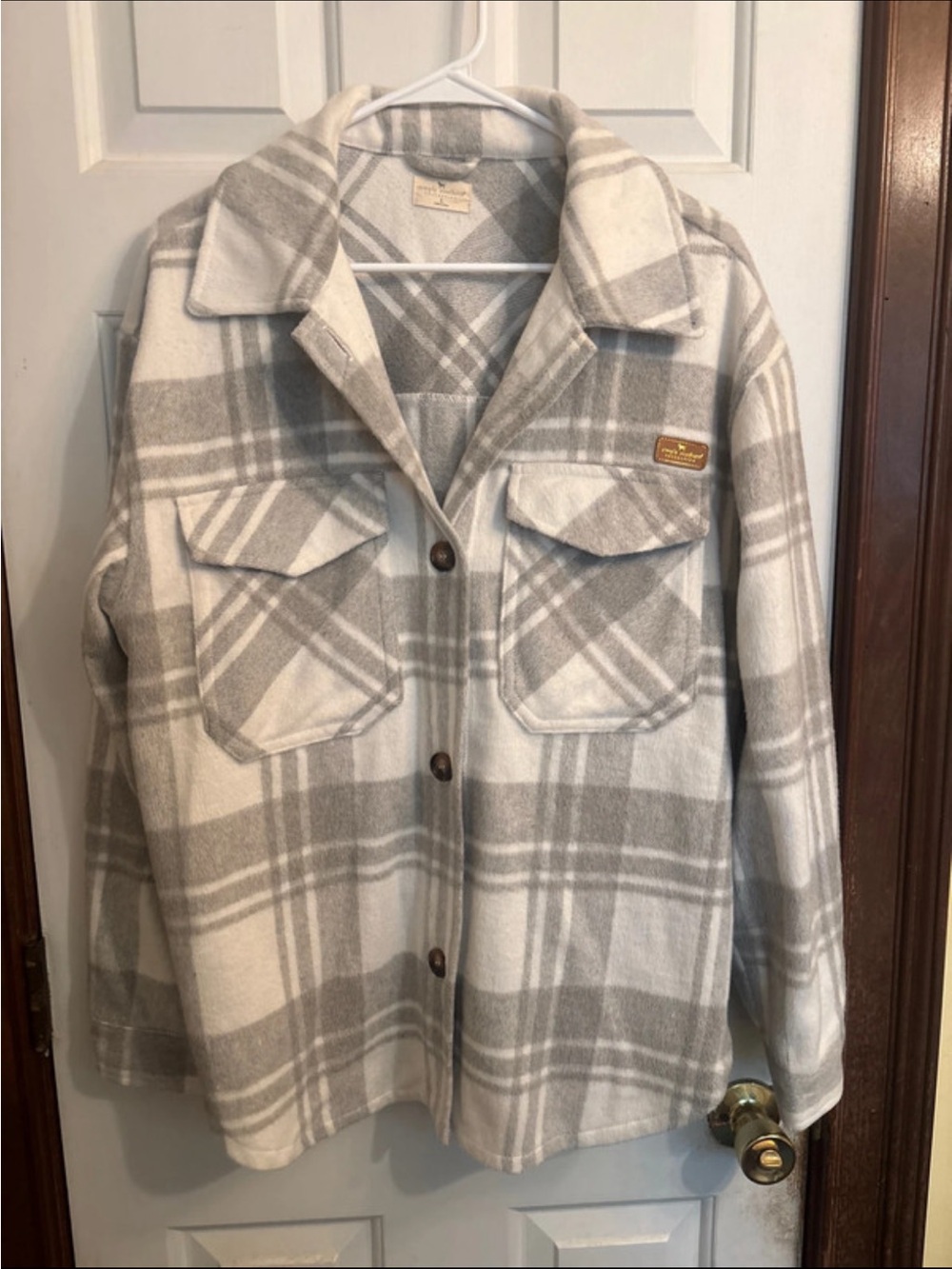 Simply Southern White and Gray Plaid Utility Jacket
